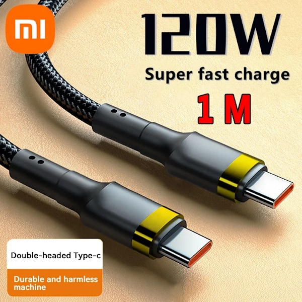 Xiaomi PD 120W Dubbel Type-C Datakabel - Supersnabb Laddning USB C-sladd för Samsung, iPhone 15 Pro Max & Fler Snabbladdningskablar Gold 1.0M