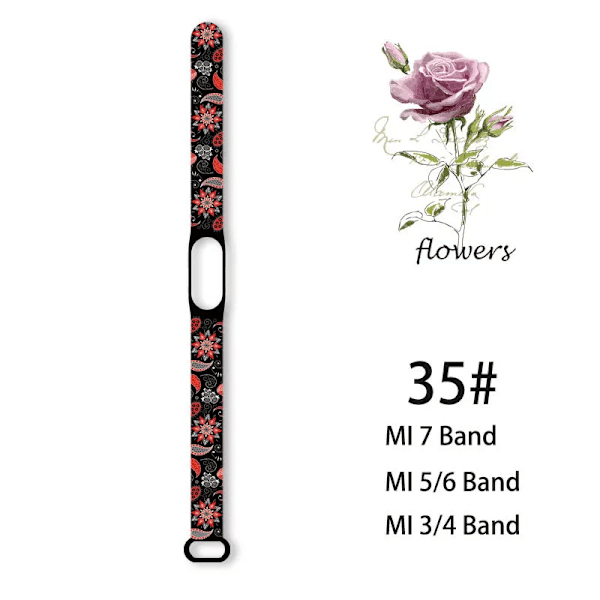 Silikonarmband för Mi Band 3 4 5 6 7 Mi Band 3 4 5 6 7 Armband Blommönster Armband för Mi Band Klocka Ersättningsarmband 39 For Mi Band 3 4