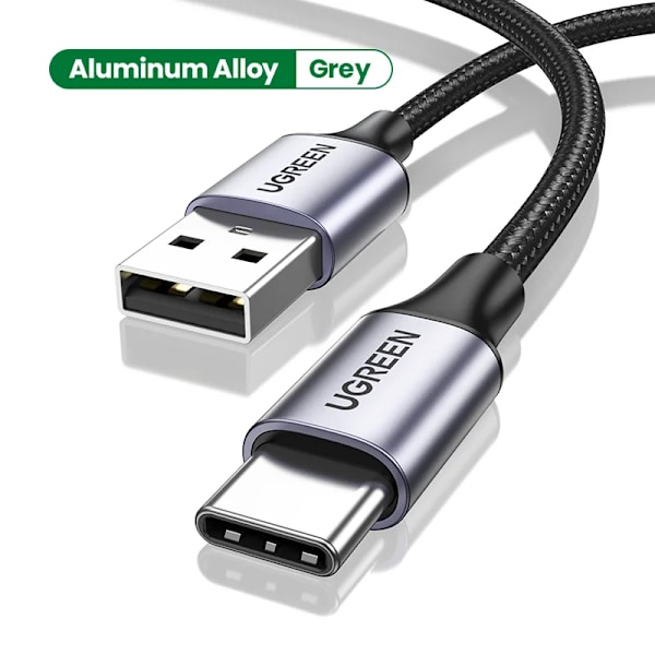 UGREEN 3A USB Typ C-kabel för Realme Xiaomi Samsung S21 Snabbladdningskabel USB-C Laddare Datakabel för iPad Samsung Poco USB C Fashion Metal Grey 1m