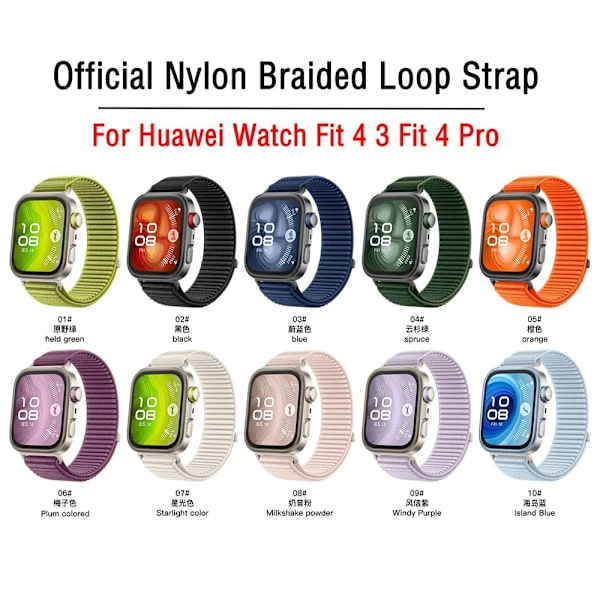 Nylonflätat armband för Huawei Watch Fit 4 3 Smartwatch Bekvämt band Utbytbart för Huawei Watch Fit 4 Pro Tillbehör Bälte Yuan Ye green Huawei Watch Fit 4