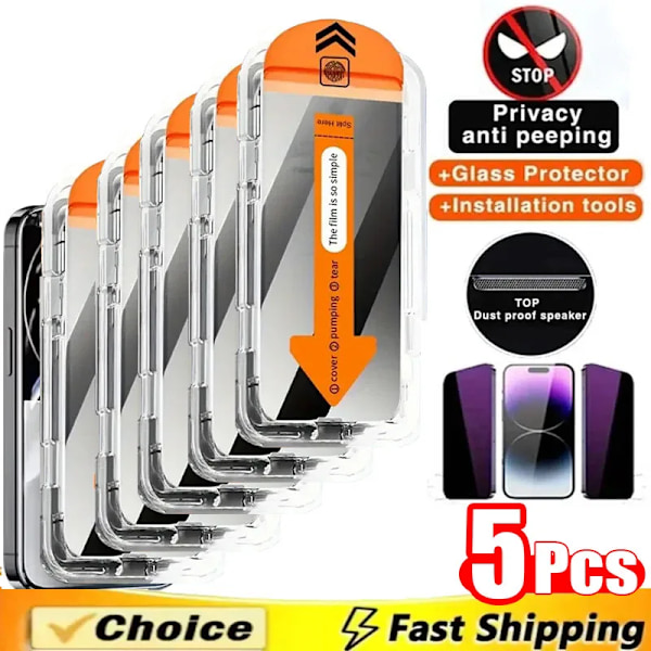 5 st Dammfri Installation Sekretess Härdat Glas För IPhone 16 15 14 13 12 11 Pro Max X XR XS MAX Sekretess Härdad Film 5pcs  privacy(DF) iPhone11Pro(x xs)