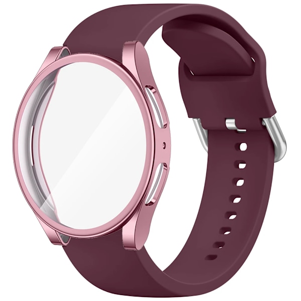 TPU-fodral + silikonarmband för Samsung Galaxy Watch 4 5 6 7 40mm 44mm Armband Skärmskydd Stötfångare för Galaxy Watch 4 5 6 7 Wine Red Galaxy Watch 7 40mm