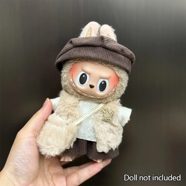 17cm Mini Plyschdockas Kläder Outfit Tillbehör För Korea Kpop Labubu Idol Sittande Fest V1 V2 Höst onesie hatt set Kläder 10 no doll