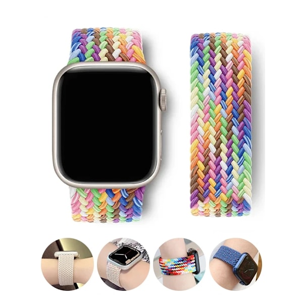 Armband för Apple Watch Band 44mm 40mm 45mm 41mm 49mm 42mm 38mm Nylon Flätat Elastiskt Armband iWatch Series 9 SE 8 7 6 5 4 Ultra Black unity M