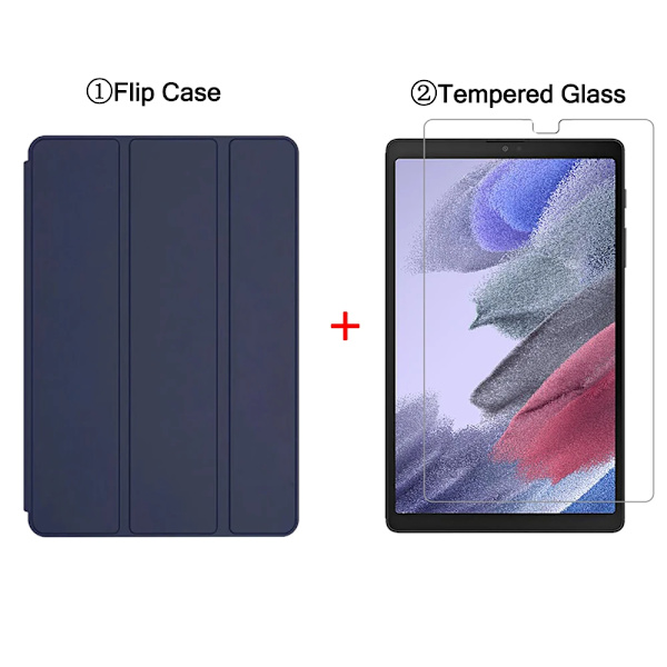 Slimmat Fodral För Samsung Galaxy Tab A7 Lite 8.7'' 2021 SM-T220 SM-T225 Flip Tablet Skydd Tri-Fold Ställ Smart Folio Skal Navy blue and Glass For Tab A7 Lite 8.7