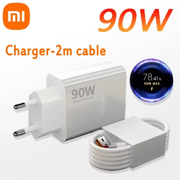 Xiaomi 90W Original Laddare Snabbladdning EU Laddadapter Snabb USB Typ C Laddkabel För Xiaomi 15 14 Ultra Redmi Note 13 Charger-2M Cable