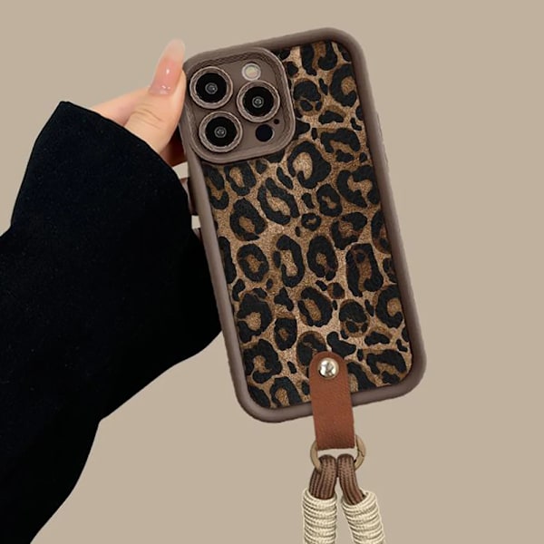 Vinter Leopardtryck Telefonkedja Fodral För iPhone 16 15 14 13 11 12 Pro Max Plus Söt Kort Nylon Snodd Hängande Repskydd Whit Chain For iphone 15Plus