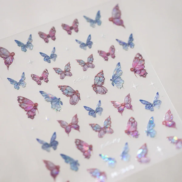 1 st 5D Japanska Kawaii Fjärils Nagelstickers Lyx Glitter Skal Aurora Nagelkonst Dekorationer Dekaler DIY Manikyr Slider Folie M340