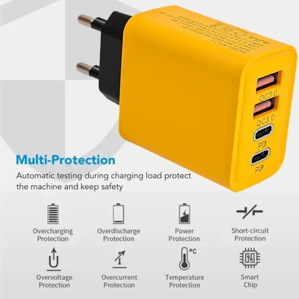 120W Snabbladdning 4 Portar Mobiltelefonladdare QC3.0 USB Typ C Laddare Dubbel PD Väggadapter EU/US/UK Kontakt för IPhone15 Xiaomi EU Set