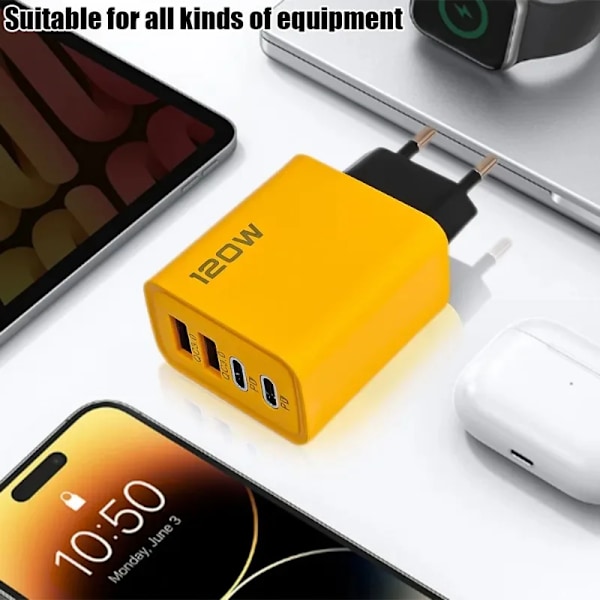 120W Snabbladdning 4 Portar Mobiltelefonladdare QC3.0 USB Typ C Laddare Dubbel PD Väggadapter EU/US/UK Kontakt för iPhone15 Xiaomi