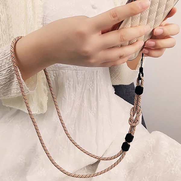 Lång Hals Hängande Kedja Handvävd Mobiltelefon Lanyard Stark och Längdjusterbar Dubbelanvändning Lanyard Telefon Anti-förlorad Hänge White