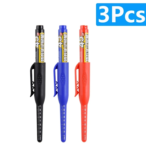 1-6 st 45 mm Vattentät Lång Huvud Nib Djupa Hål Markörer Penna Kakel Snickarpenna Multifunktionell för Träbearbetning Svart/Blå/Röd Bläck mix pen 3pcs