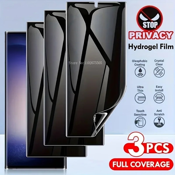 3-pack Sekretess Hydrogel Skärmskydd för Samsung Galaxy S24 S23 S22 Ultra S9 S8 S10 Plus S21 20 FE Note 10 20 Ultra Film Note 10 Plus Hydrogel film