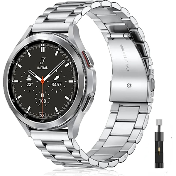 Metallarmband för Samsung Galaxy Watch 7/6/5/4 40mm 44mm Rostfritt Stål Armband Galaxy Watch 6/4 Classic 47mm 43mm 46 42mm/5pro 45mm Silver with tool Amazfit GTS