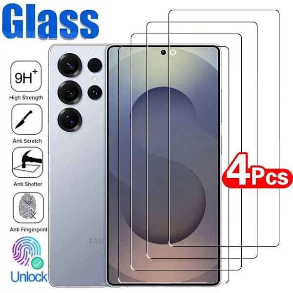 4 ST Skärmskydd för Samsung Galaxy S24 S25 Ultra S23 S22 S21 Plus Härdat Glas Fingeravtrycksupplåsning Skärmskyddsfilm Galaxy S21 Plus 4Pieces