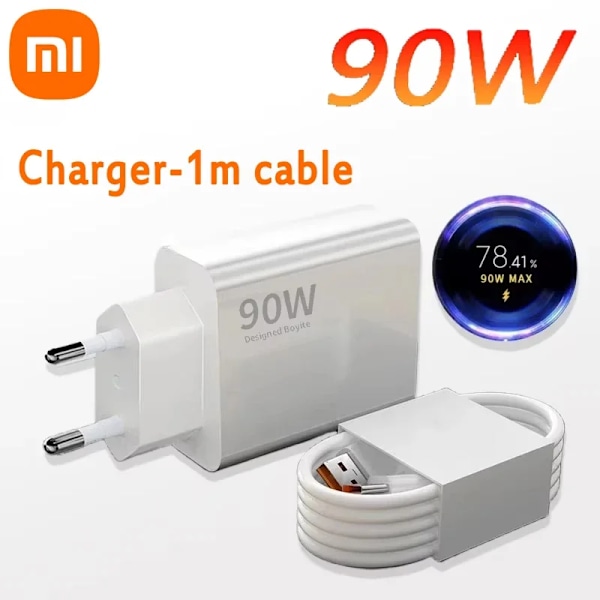 Xiaomi 90W Original Laddare Snabbladdning EU Laddadapter Snabb USB Typ C Laddkabel För Xiaomi 15 14 Ultra Redmi Note 13 Charger-1M Cable