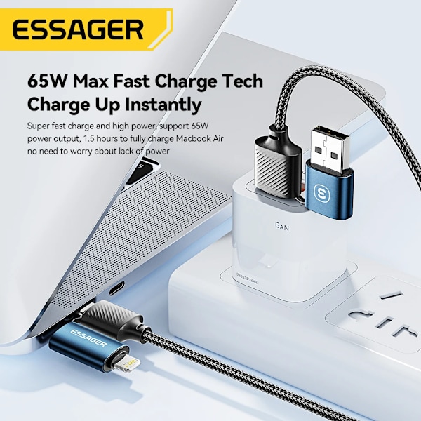 Essager 4 i 1 USB-kabel Typ C 65W PD Snabbladdningskabel Typ C Till Typ C-kabel För iPhone 16 15 14 Pro Max iPad HUAWEI Xiaomi 65W 4 in 1 black 1M