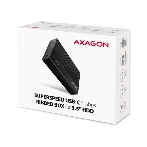 AXAGON, Ribbad aluminium USB 3.2 Gen 1 - SATA 6G extern box för 3,5" HDD, EE35-GTR