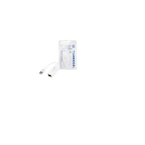 Logilink, USB-A - RJ45, Fast Ethernet USB 2.0 - RJ45 -sovitin: Valkoinen