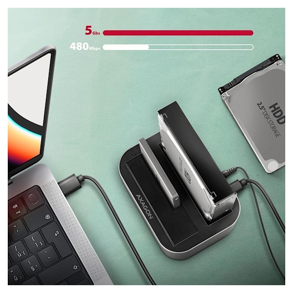 AXAGON, SuperSpeed ​​USB DUAL 2,5"/3,5" HDD/SSD DUAL-telakka, ADSA-DC