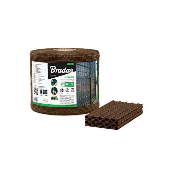 Hagegjerde skjermlist 19cmx36m, 200 g/m2, netting + klips 20stk, Brun