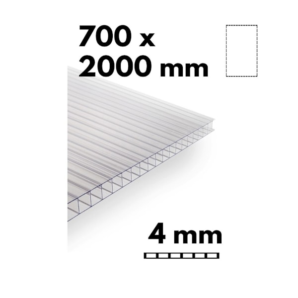 Del av växthusflerväggsark / klar polykarbonat 700x2000mm - 4mm, 7st.