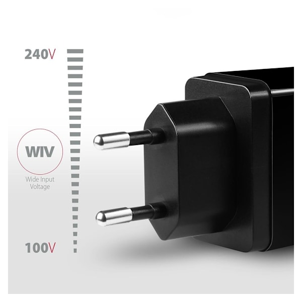 AXAGON, dobbel vegglader 240V/2x USB-port QC3.0/AFC/FCP og 5V-1.2A, 24W, ACU-QS24