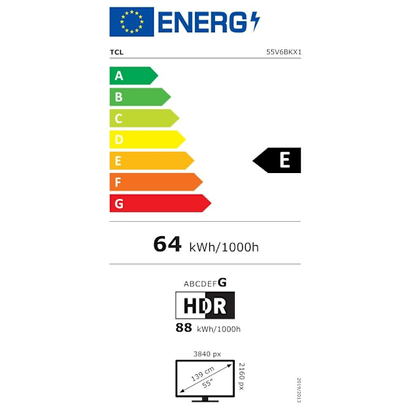 TV 55" (4k/smart, 3840x2160, langaton lähiverkko, bluetooth, google TV, 55v6b), Tcl