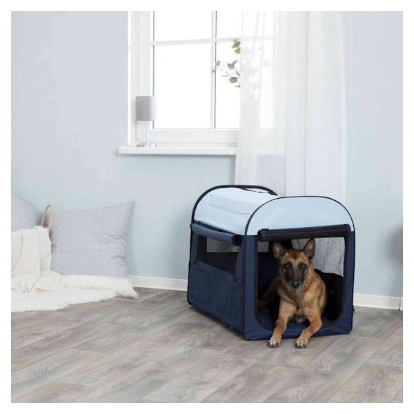 Mobil kennel, M–L: 70 × 75 × 95 cm, mørkeblå/lyseblå