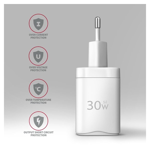 AXAGON, vægoplader 2x port (USB-A+USB-C), 30W, ACU-PQ30W