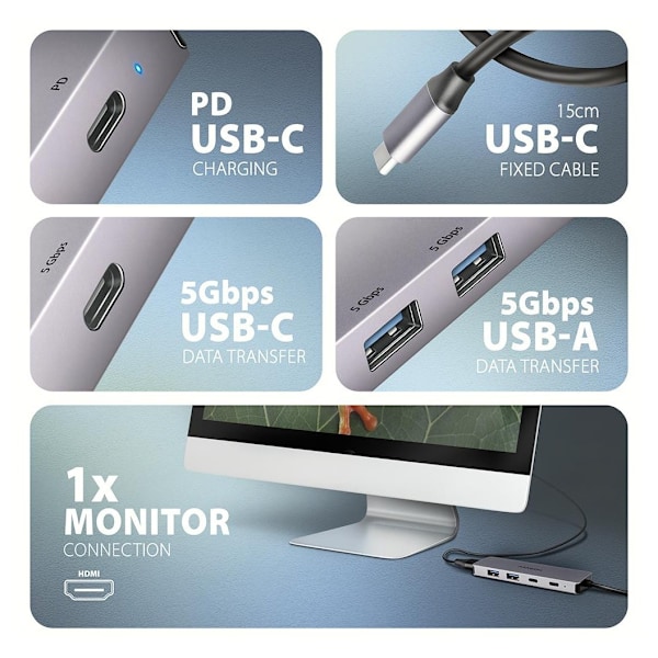 AXAGON, USB-C 5 Gbps 5-i-1-hub, HMC-5H60