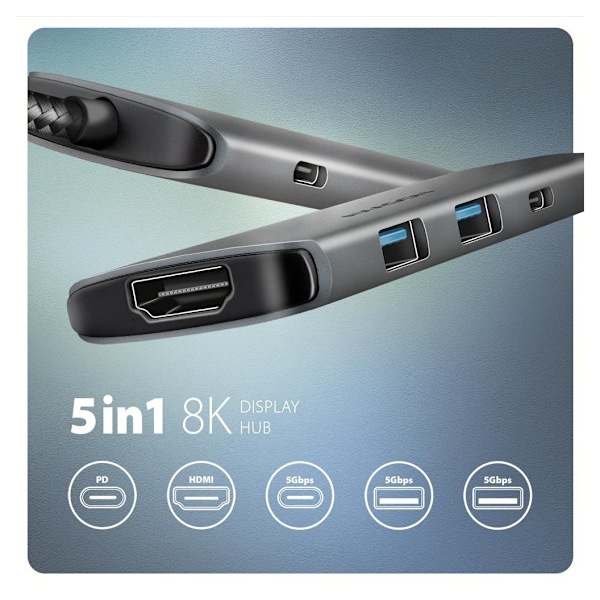 AXAGON, USB-C 5 Gbps 5i1 8K Hub, HMC-5H8K