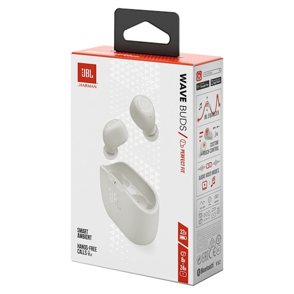 JBL trådløse hodetelefoner Wave Buds, hvit