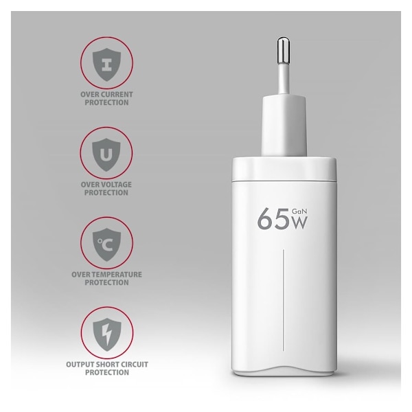 AXAGON, GaN vegglader 3x port (USB-A + 2x USB-C), PD3.0/PPS/QC4+/SFC2.0/AFC/SCP/FCP/Apple, 65W, ACU-DPQ65W