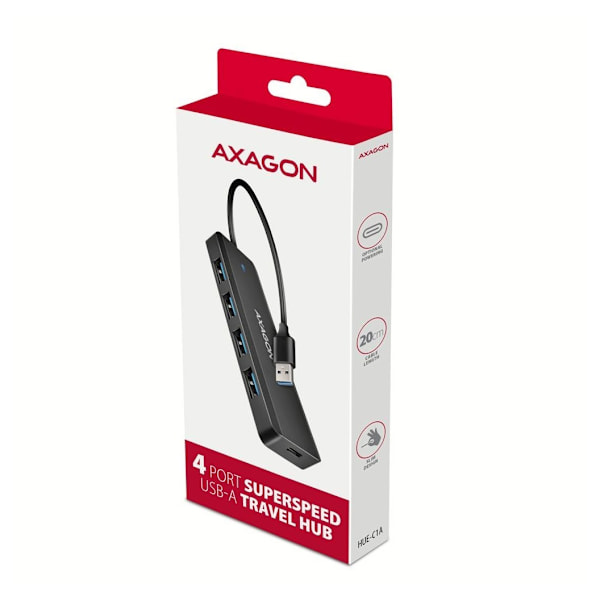 AXAGON, Travel fire-ports USB-A 5 Gbps hub, HUE-C1A