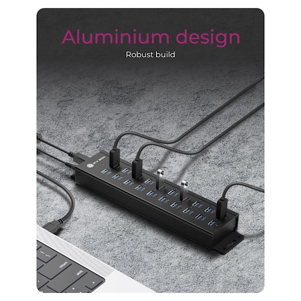 Raidsonic, 20-i-1 USB HUB med strömförsörjning, på/av-knapp och monteringsfästen, IB-HUB1720-U3