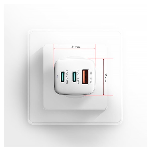 AXAGON, GaN vægoplader 3x port (USB-A + 2x USB-C), PD3.0/PPS/QC4+/SFC2.0/AFC/SCP/FCP/Apple, 65W, ACU-DPQ65W