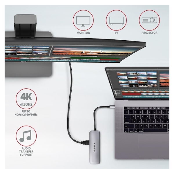AXAGON, SuperSpeed ​​USB-C COMBO 5in1 Hub, HMC-5