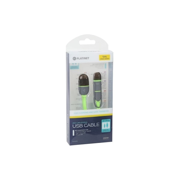 Platinetkabel USB - microUSB/Lightning 1m, grön (42872)