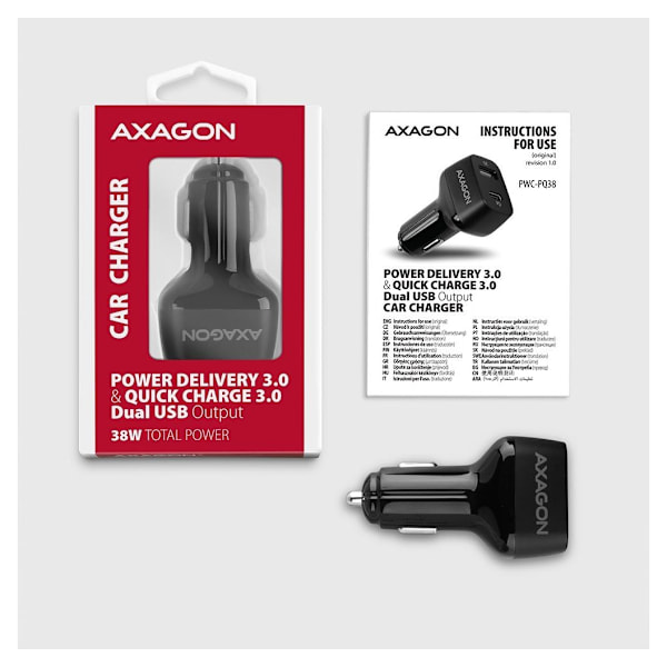 AXAGON, Dobbelt biloplader, 38W, PWC-PQ38
