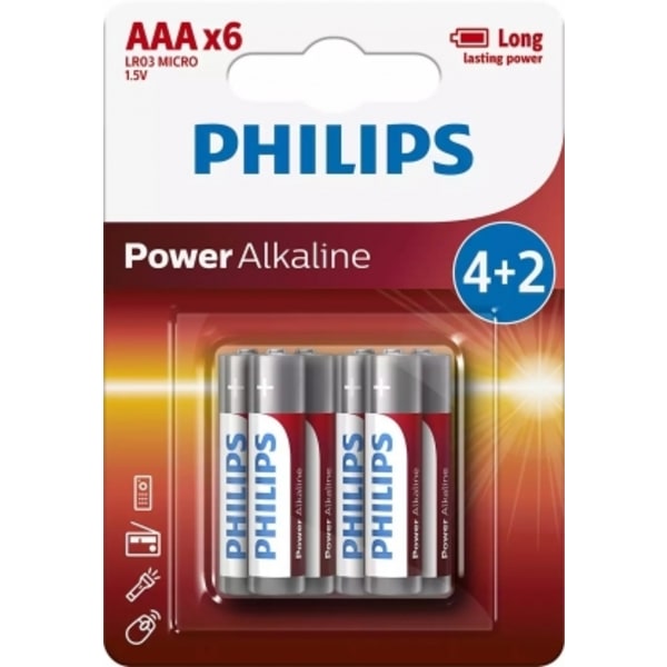 Battery, LR03P6BP/10 Power Alkaline AAA / 6 pcs, Philips
