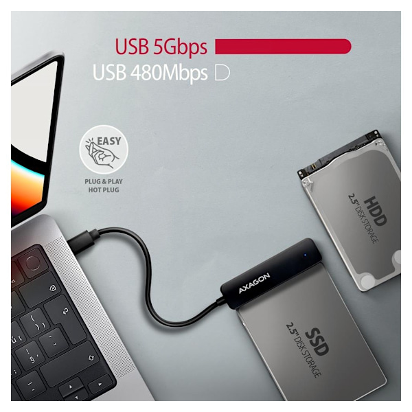 AXAGON, USB-C 5 Gbps - SATA 6G, 2,5" SSD/HDD SLIM-adapter, ADSA-FP2C