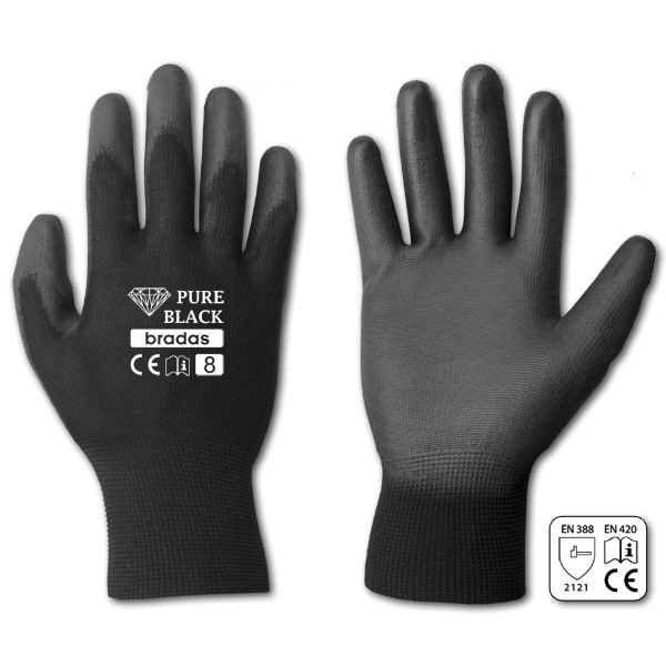 24 tuotteen paketti. Käsineet PURE BLACK PU, koko 8