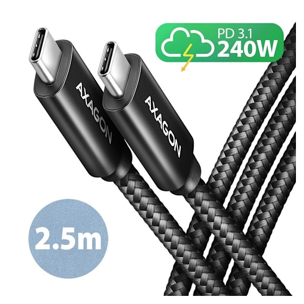 AXAGON, USB-C - USB-C, tiedonsiirto- ja lataus USB 480 Mbps kaapeli, 2,5 m, BUCM2-CM25AB
