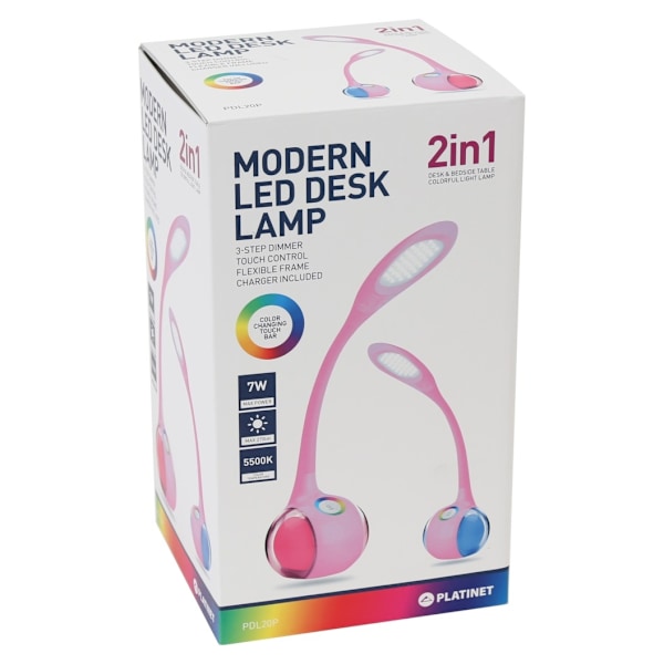 Platinet skrivebordslampe PDL20 7W 2i1, pink (43736)