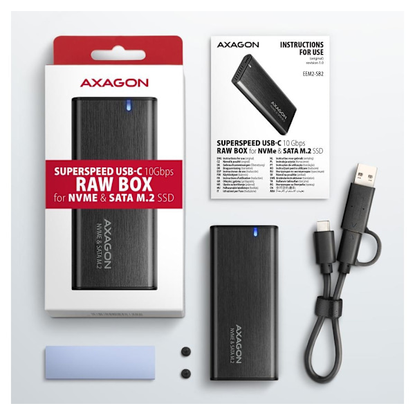 AXAGON, Extern USB-C 3.2 Gen 2 metallbox för M.2 NVMe & SATA SSD-diskar, EEM2-SB2