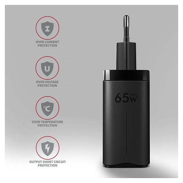 AXAGON, GaN väggladdare 3x port (USB-A + 2x USB-C), 65W, ACU-DPQ65