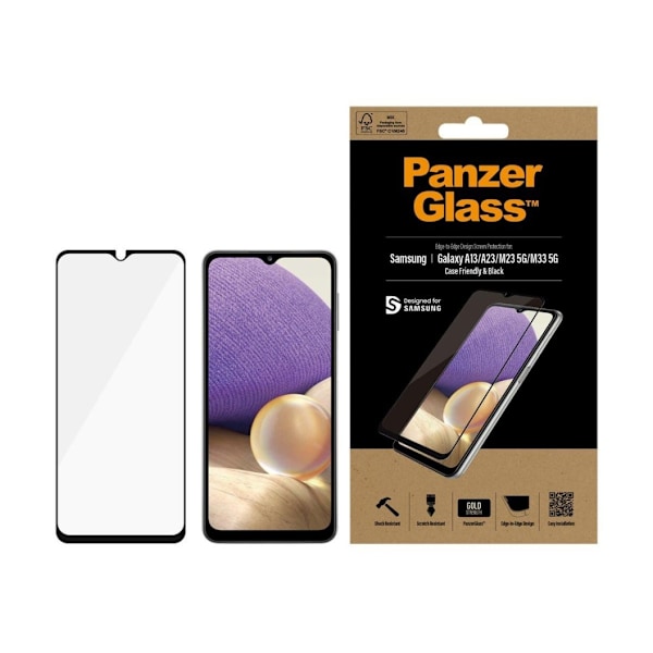 PanzerGlass, Skærmbeskytter, Samsung, Galaxy A13/M23 5G/M33 5G, Glas, Sort, Case Friendly