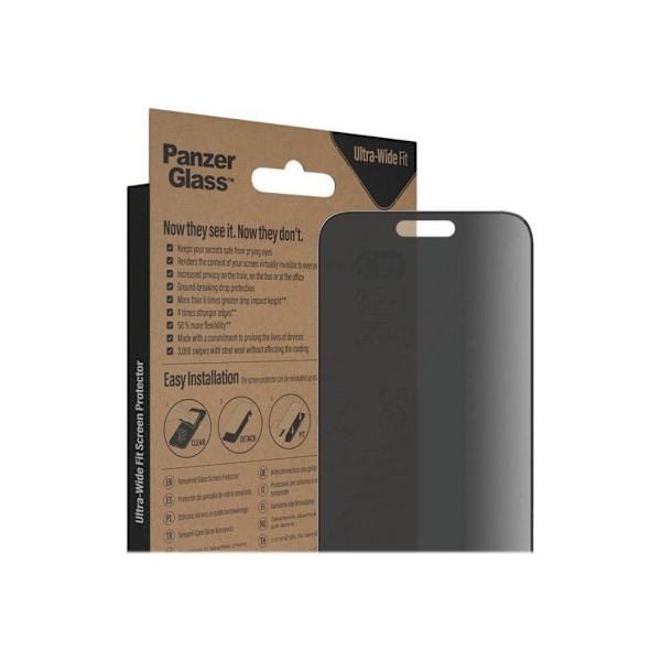 PanzerGlass, Skærmbeskytter, Apple, iPhone 14 Pro Max, Glas, Sort, Ultra-Wide Fit Privacy AB