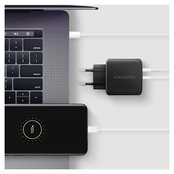 AXAGON, GaN vegglader 2x port (USB-A + USB-C), PD3.0/PPS/QC4+/SFC2.0/AFC/SCP/FCP/Apple, 45W, ACU-PQ45